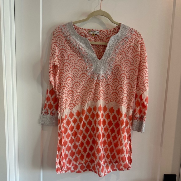 Roberta Roller Rabbit Tops - Roberta Roller Rabbit Coral and Gray Tunic
